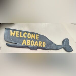 Nautical Whale Welcome Sign - Gray and Yellow